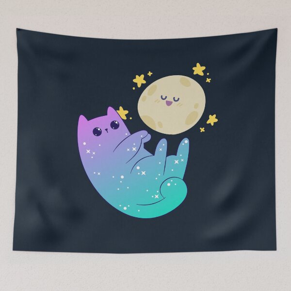 Item preview, Kawaii Kitty Mesmerized by the Moon designed and sold by GoblinBoutique.
