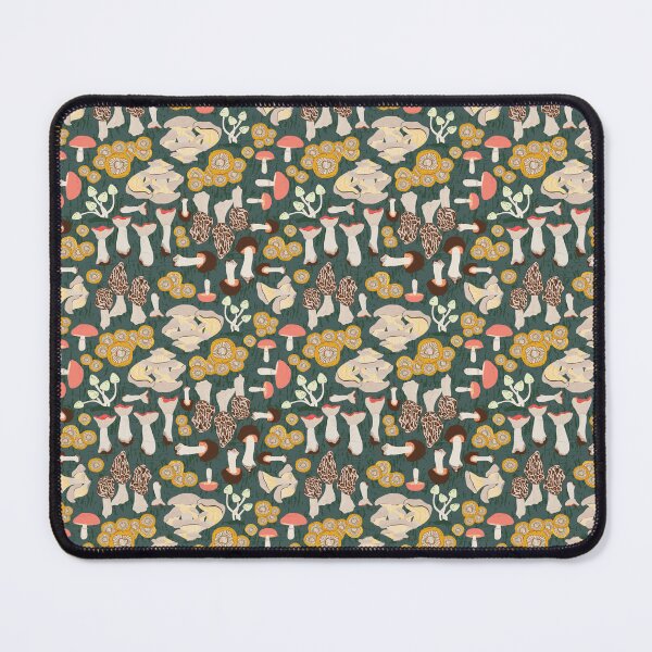 Item preview, Mushroom varieties on a dark green background designed and sold by Marie Friddle.