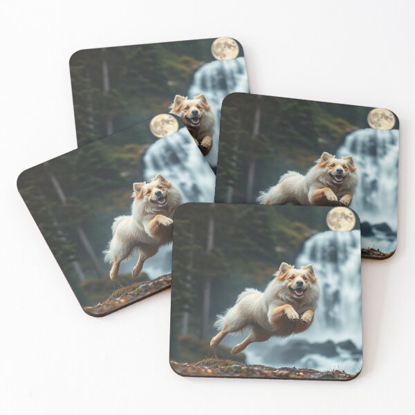 Item preview, Happy Dog Leaping Past a Waterfall designed and sold by Skye Ryan-Evans.
