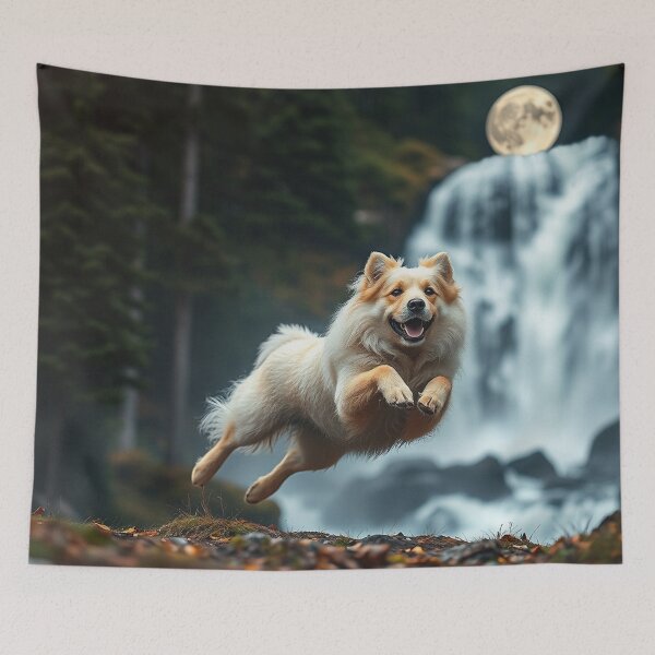 Item preview, Happy Dog Leaping Past a Waterfall designed and sold by Skye Ryan-Evans.