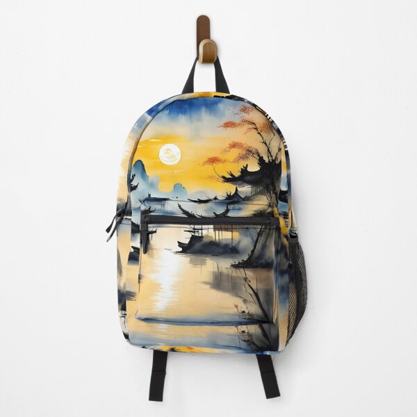 Item preview, Chinese river, pagoda, fantasy landscape, Asian scene designed and sold by Coolparrotgirl.