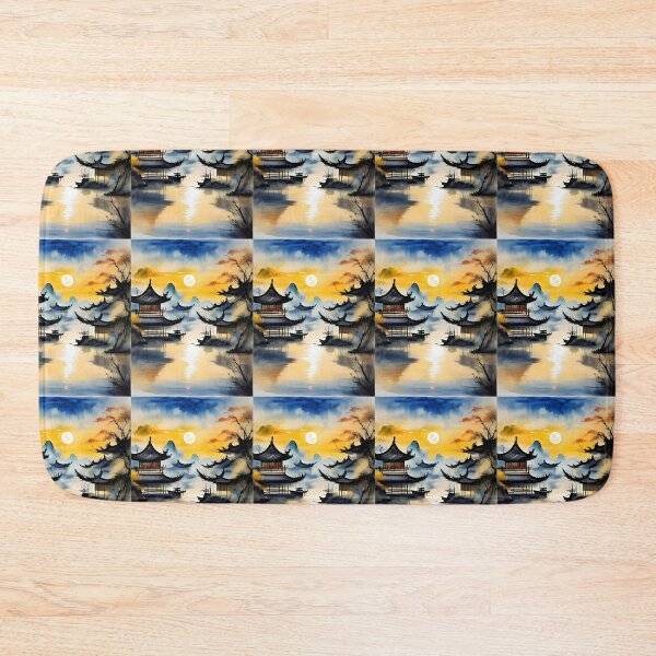 Item preview, Chinese river, pagoda, fantasy landscape, Asian scene designed and sold by Coolparrotgirl.