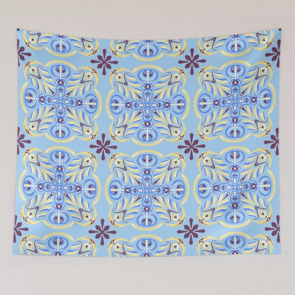 Item preview, Delicate blue-yellow pattern in the style of Italian tiles designed and sold by Valentina-ty.