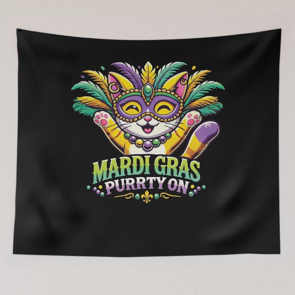 Item preview, Mardi Gras Purrrty On Cat Mask designed and sold by LuminOrb.