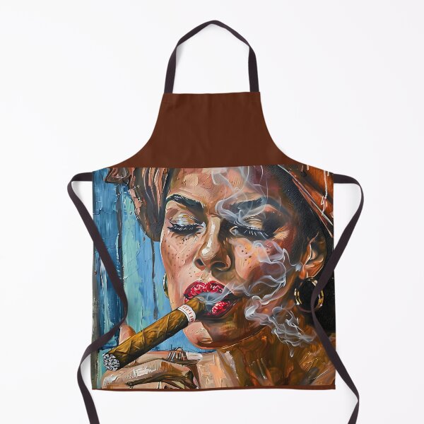 Item preview, Smoky Serenity - Woman with Red Lips and Headscarf Blowing Smoke Against Abstract Colorful Backdrop designed and sold by OlfactoART Studio.
