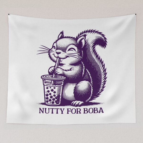 Item preview, Nutty for boba - cute vintage squirrel designed and sold by EvergreenWhimsy.