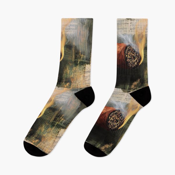 Item preview, Fiery Indulgence - Large Lit Cigar with Smoke and Flames on Abstract Textured Background designed and sold by OlfactoART Studio.