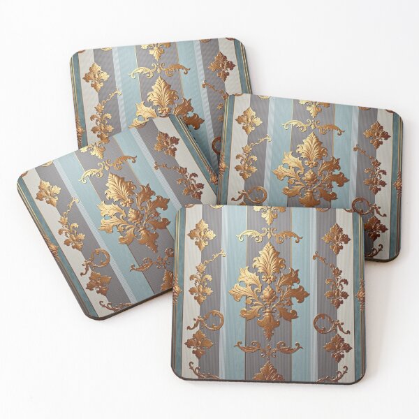 Item preview, Ice Aqua & Gray Striped Smoky Bronze Ombre Damask designed and sold by DesignsByPrnces.