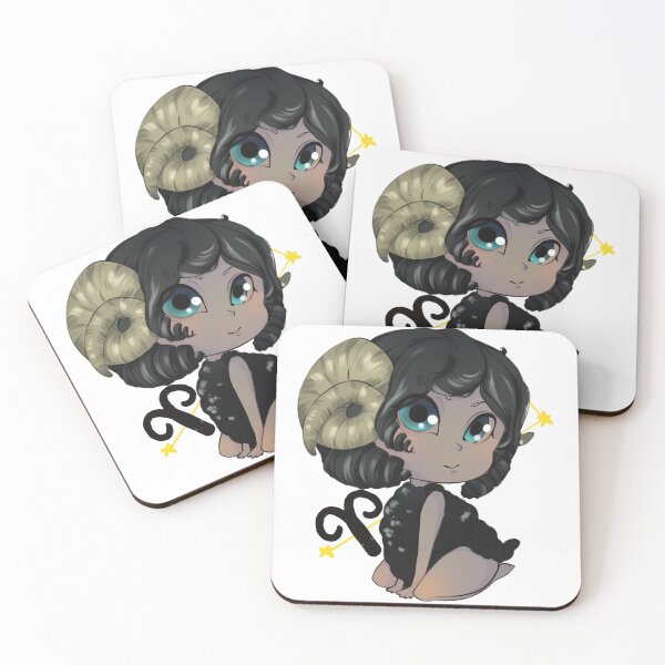 Artikelvorschau, Widder, schwarzes Chibi-Anime-Mädchen entworfen und verkauft von Vapishop.