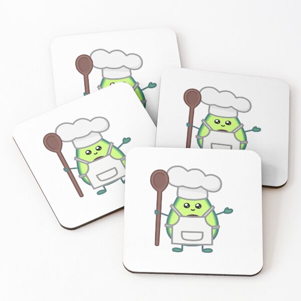 Item preview, Avocado kawaii chef illustration with wooden spoon chef hat and apron designed and sold by ZerpaGiovanna.