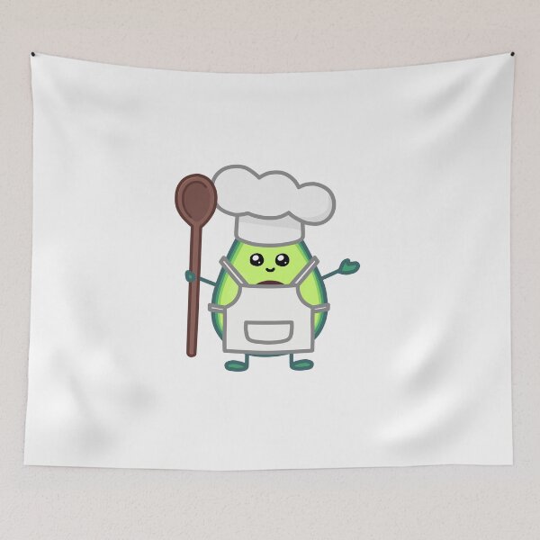 Item preview, Avocado kawaii chef illustration with wooden spoon chef hat and apron designed and sold by ZerpaGiovanna.