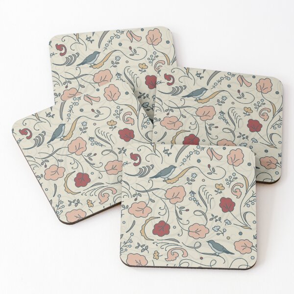 Item preview, Blue Birds Floral Swirls Beige designed and sold by VintageStyle.
