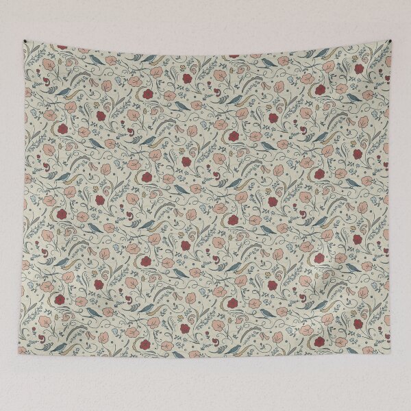 Item preview, Blue Birds Floral Swirls Beige designed and sold by VintageStyle.