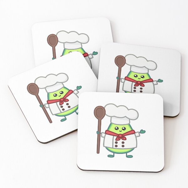 Item preview, Avocado kawaii chef illustration with wooden spoon chef hat designed and sold by ZerpaGiovanna.