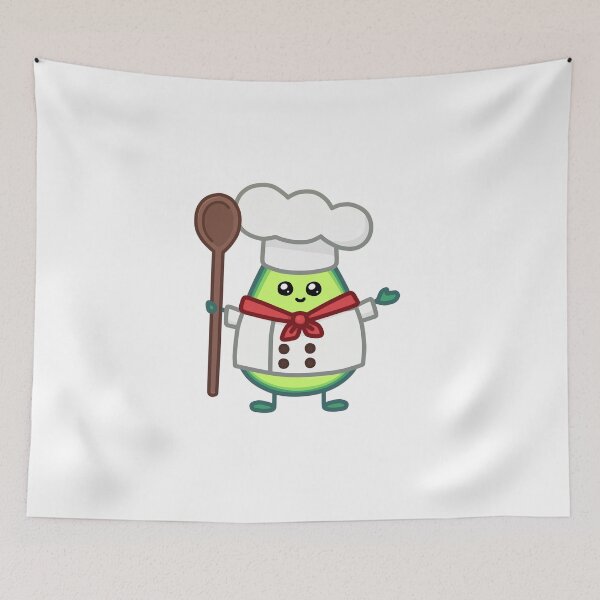 Item preview, Avocado kawaii chef illustration with wooden spoon chef hat designed and sold by ZerpaGiovanna.