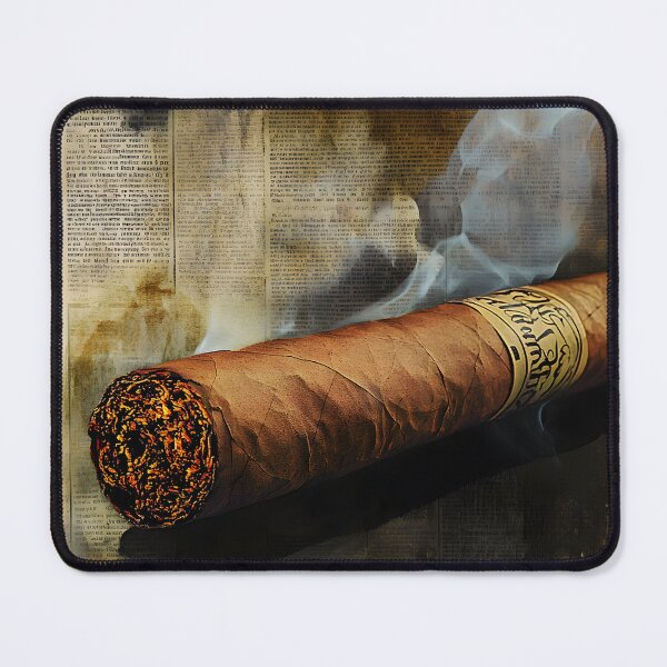 Item preview, Timeless Smoke - Finely Rolled Cigar with Gentle Wisp Against Aged Newspaper designed and sold by OlfactoART Studio.