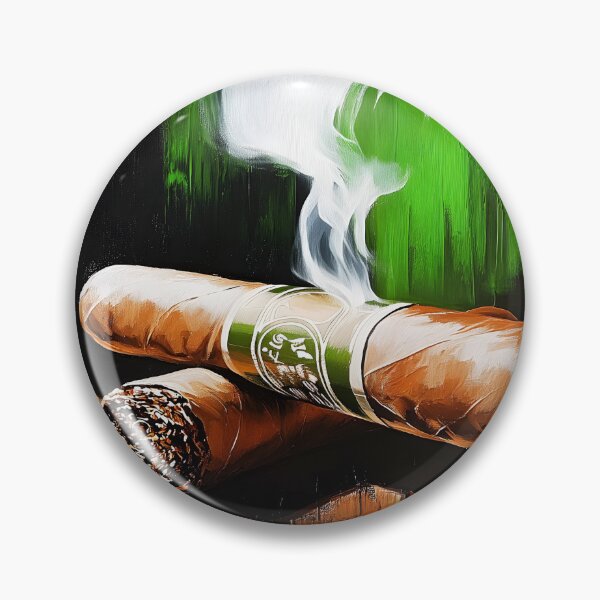 Item preview, Dual Smoke - Two Cigars Resting with Swirling White Smoke and Bold Green Strokes designed and sold by OlfactoART Studio.