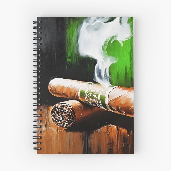 Item preview, Dual Smoke - Two Cigars Resting with Swirling White Smoke and Bold Green Strokes designed and sold by OlfactoART Studio.