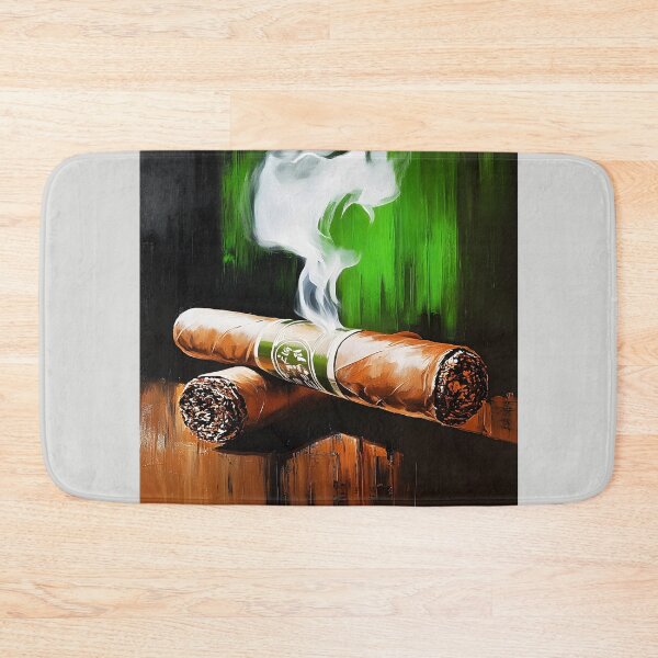 Item preview, Dual Smoke - Two Cigars Resting with Swirling White Smoke and Bold Green Strokes designed and sold by OlfactoART Studio.
