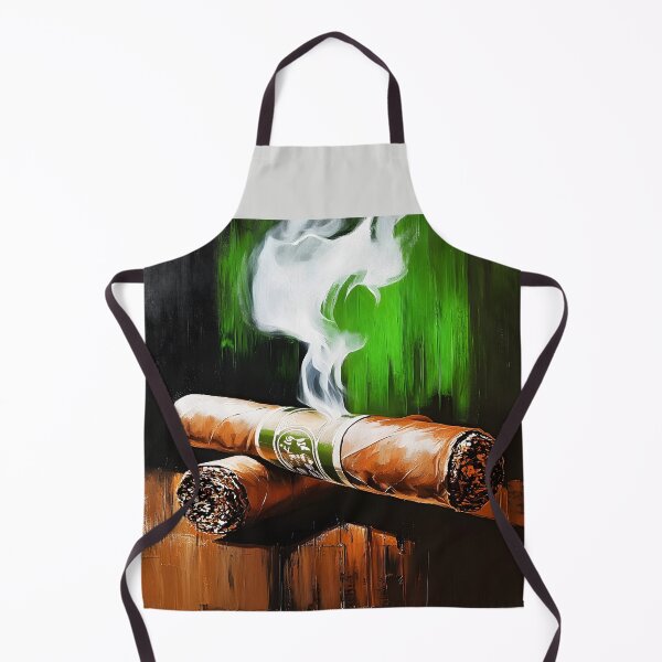 Item preview, Dual Smoke - Two Cigars Resting with Swirling White Smoke and Bold Green Strokes designed and sold by OlfactoART Studio.