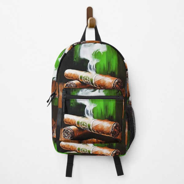 Item preview, Dual Smoke - Two Cigars Resting with Swirling White Smoke and Bold Green Strokes designed and sold by OlfactoART Studio.