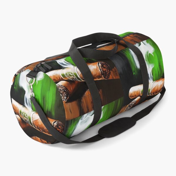 Item preview, Dual Smoke - Two Cigars Resting with Swirling White Smoke and Bold Green Strokes designed and sold by OlfactoART Studio.