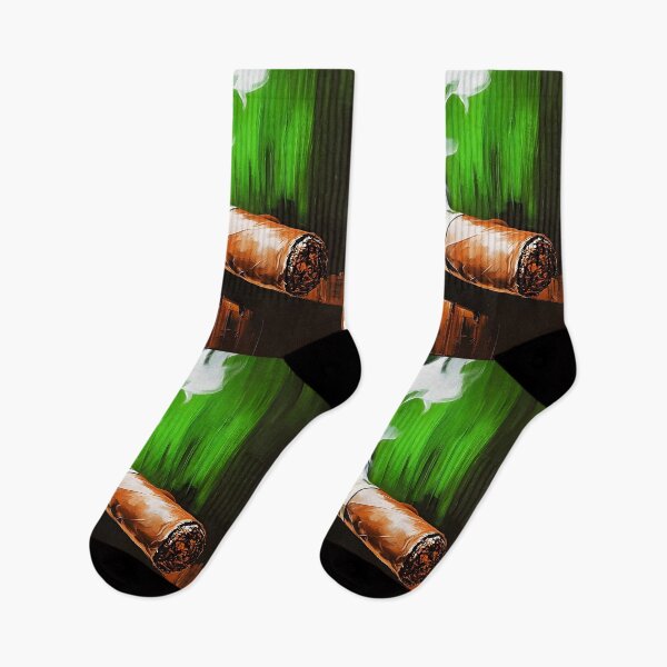 Item preview, Dual Smoke - Two Cigars Resting with Swirling White Smoke and Bold Green Strokes designed and sold by OlfactoART Studio.