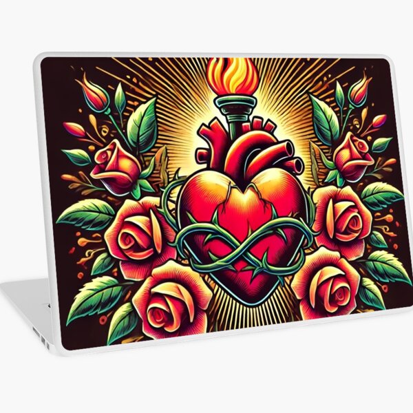 Item preview, Heart on Fire with thorns and  Red Roses, Gold Rays designed and sold by TinaSalazar.