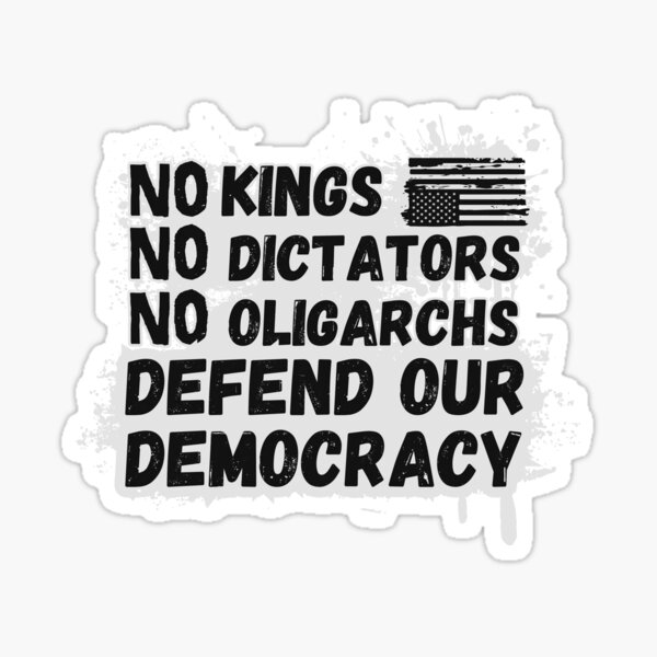 Vista previa del artículo con la obra «Sin reyes, sin dictadores, sin oligarcas: defendamos la democracia», diseñado y vendido por R-Threads.