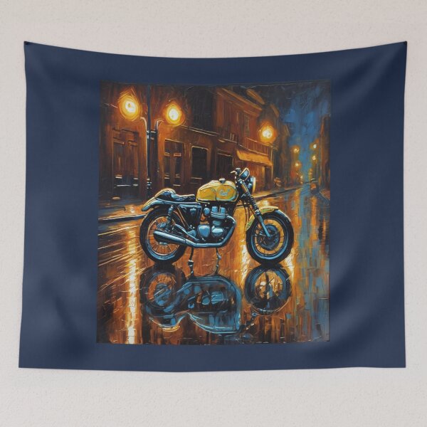 Item preview, "Neon Night Ride: Café Racer in the Rain" designed and sold by Artisticanvas.