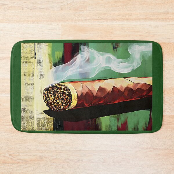Artikelvorschau, Cigar Elegance - Große, detaillierte Zigarre mit wirbelndem Rauch und faszinierendem roten und grünen Hintergrund entworfen und verkauft von OlfactoART Studio.