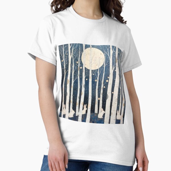 Vista previa del artículo con la obra «Esperando la Pascua: Conejitos en un bosque de abedules por la noche», diseñado y vendido por dawnleblanc55.