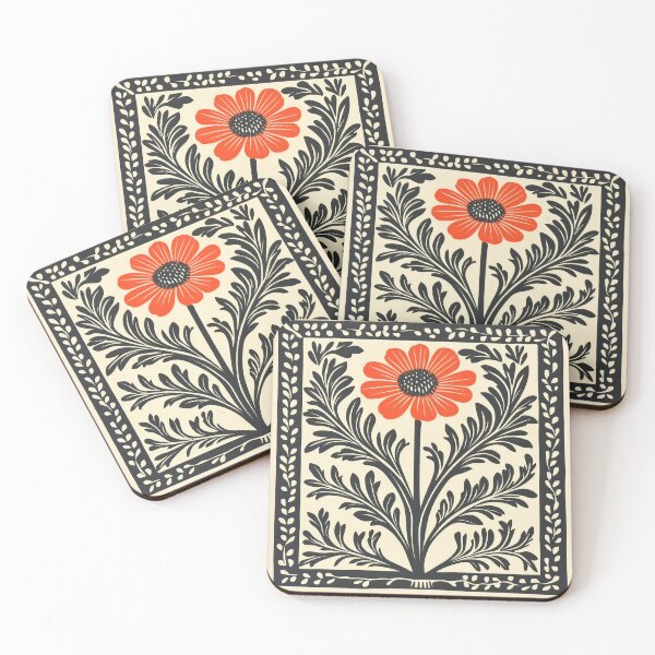 Item preview, Vintage Botanical Flower Print: Vibrant Red Sunflower with Elegant Black Foliage designed and sold by MVXX.