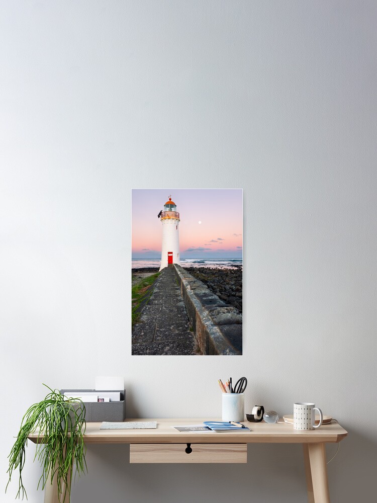 Thumbnail 2 of 3, Poster, Port Fairy Lighthouse Moonrise, Victoria, Australia designed and sold by Chockstone.