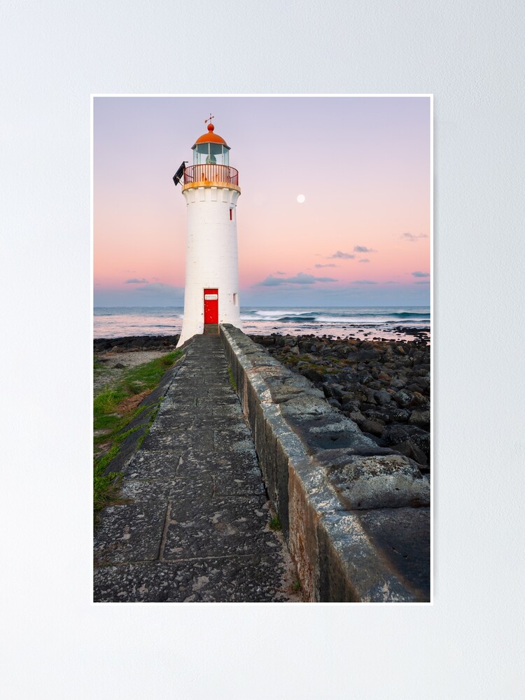 Thumbnail 1 of 3, Poster, Port Fairy Lighthouse Moonrise, Victoria, Australia designed and sold by Chockstone.