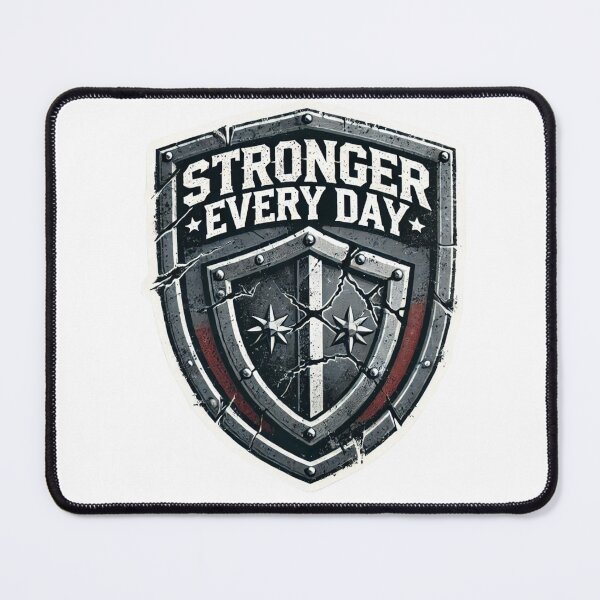 Item preview, Stronger Every Day - Battle-Worn Shield Motivational Sticker designed and sold by Rhykho Realm.