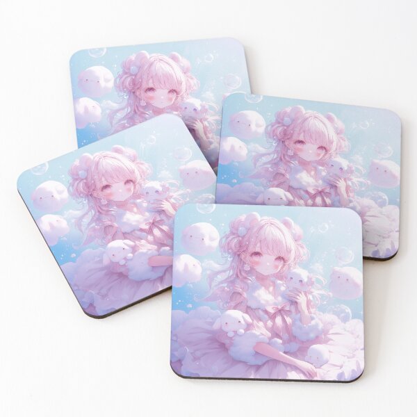 Item preview, Cute Pastel Anime Girl with Fluffy Cloud Creatures designed and sold by Kawai Anime Shop.