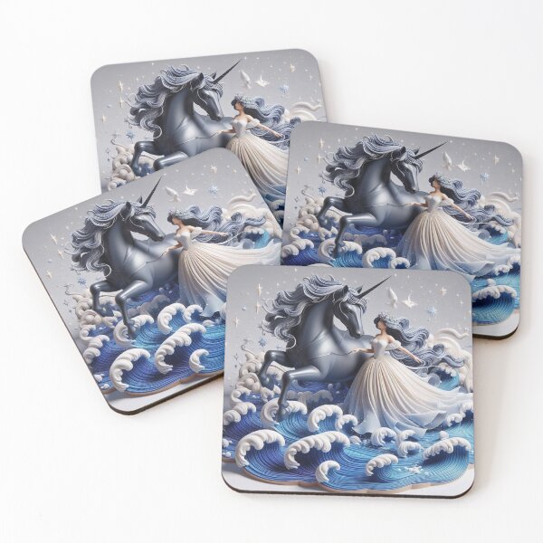 Item preview, Enchanting Unicorn and Maiden in Ocean Waves Art designed and sold by choder61.