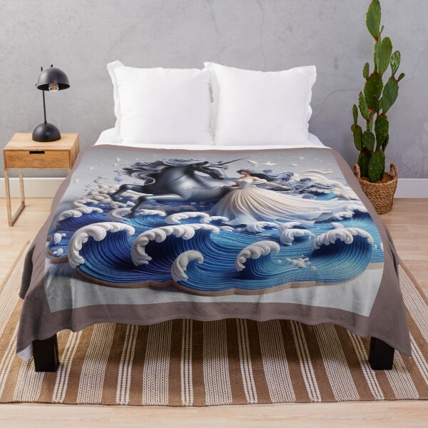 Item preview, Enchanting Unicorn and Maiden in Ocean Waves Art designed and sold by choder61.