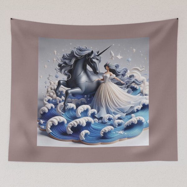 Item preview, Enchanting Unicorn and Maiden in Ocean Waves Art designed and sold by choder61.