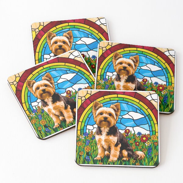 Item preview, Stained Glass Yorkipoo in a Gorgeous Wildflower Field designed and sold by Fredster1966.