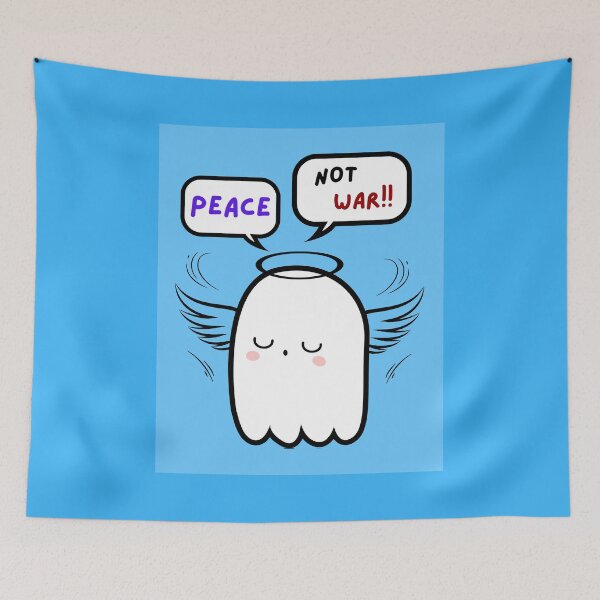 Item preview, Peace Not War!! Angel Ghost, Halo, Wings, Blue Background  designed and sold by AASparksDesigns.