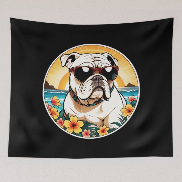 Item preview, Hawaii Bulldog with Sunglasses at Sunset by The Beach designed and sold by NautiChic.