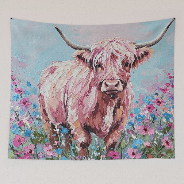 Item preview, Wildflowers Highland Cow Painting designed and sold by Tamas Das.