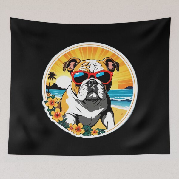 Item preview, Hawaii Bulldog with Sunglasses and Orchids by The Beach designed and sold by NautiChic.
