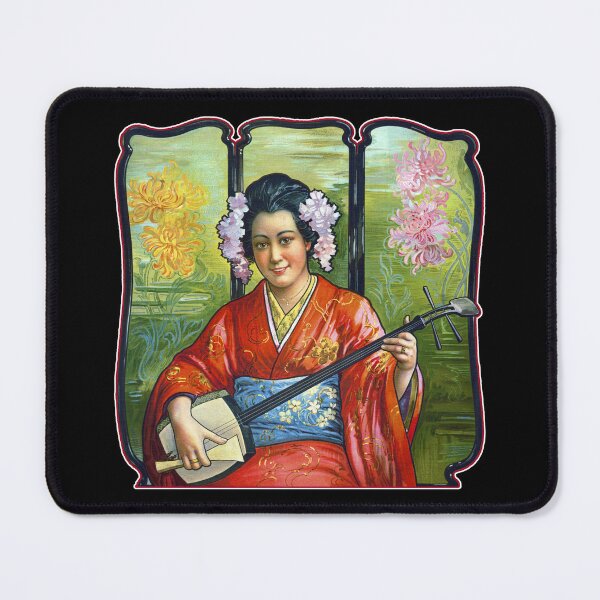 Item preview, Japanese Woman Kimono Shamisen Smiling Musician designed and sold by RocketshipRetro.