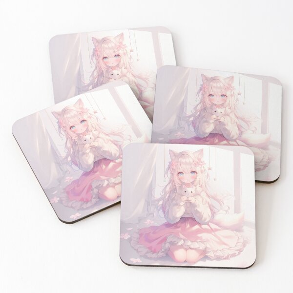 Item preview, Soft Pastel Fox Girl with Cute Plush – Dreamy Kawaii Anime Aesthetic designed and sold by Kawai Anime Shop.
