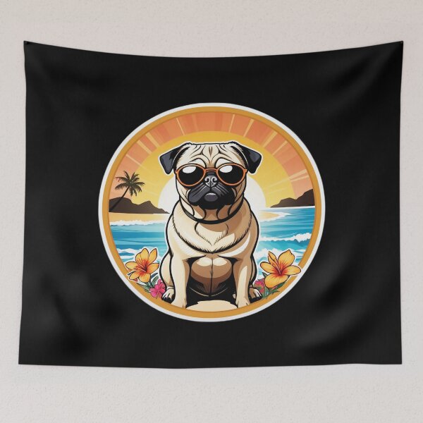 Item preview, Hawaii Pug with Sunglasses at Sunset by The Beach designed and sold by NautiChic.