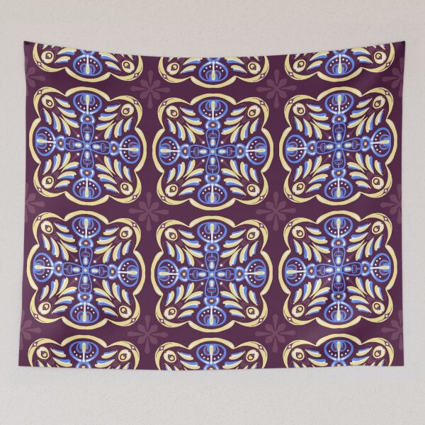Item preview,  Marsala blue-yellow pattern in the style of Italian tiles designed and sold by Valentina-ty.