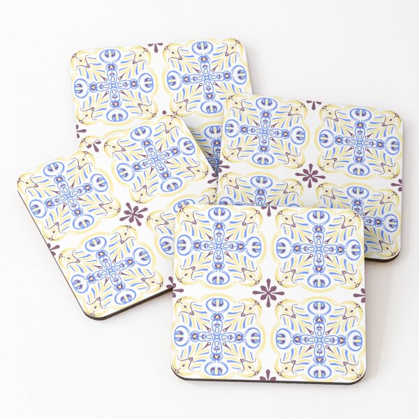 Item preview, White, blue-yellow pattern in the style of Italian street tiles designed and sold by Valentina-ty.